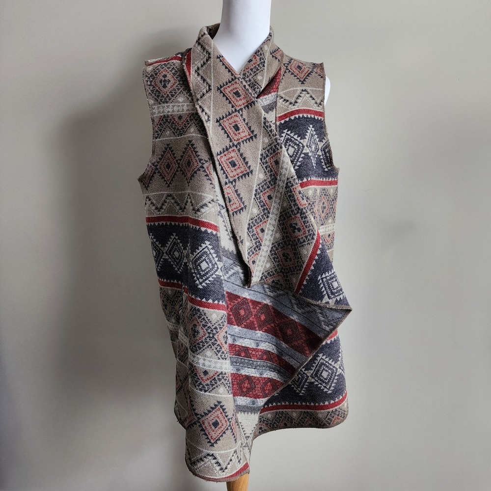 Tribal Blanket Vest Womens Medium Large Aztec Southwestern Indian BOHO Western‎